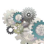 An assemblage of gears depicting systems and processes