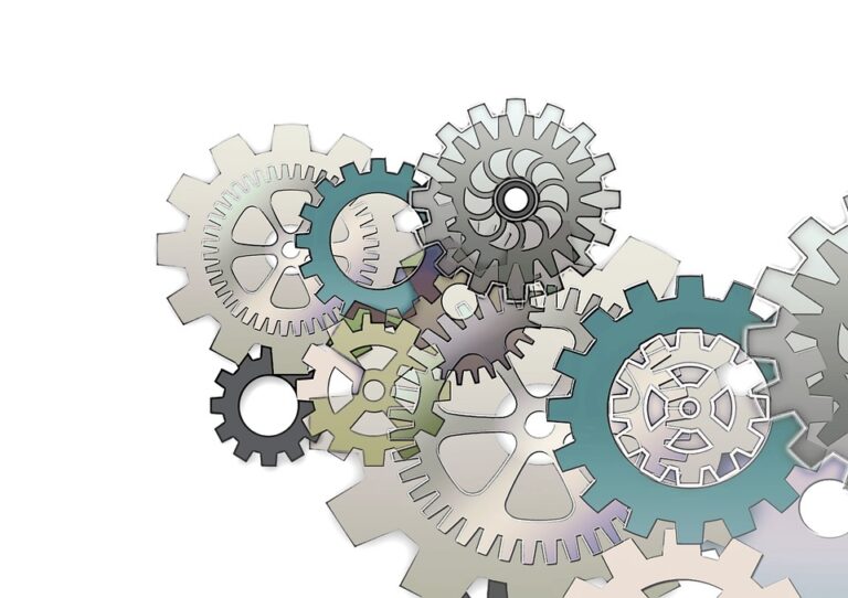An assemblage of gears depicting systems and processes