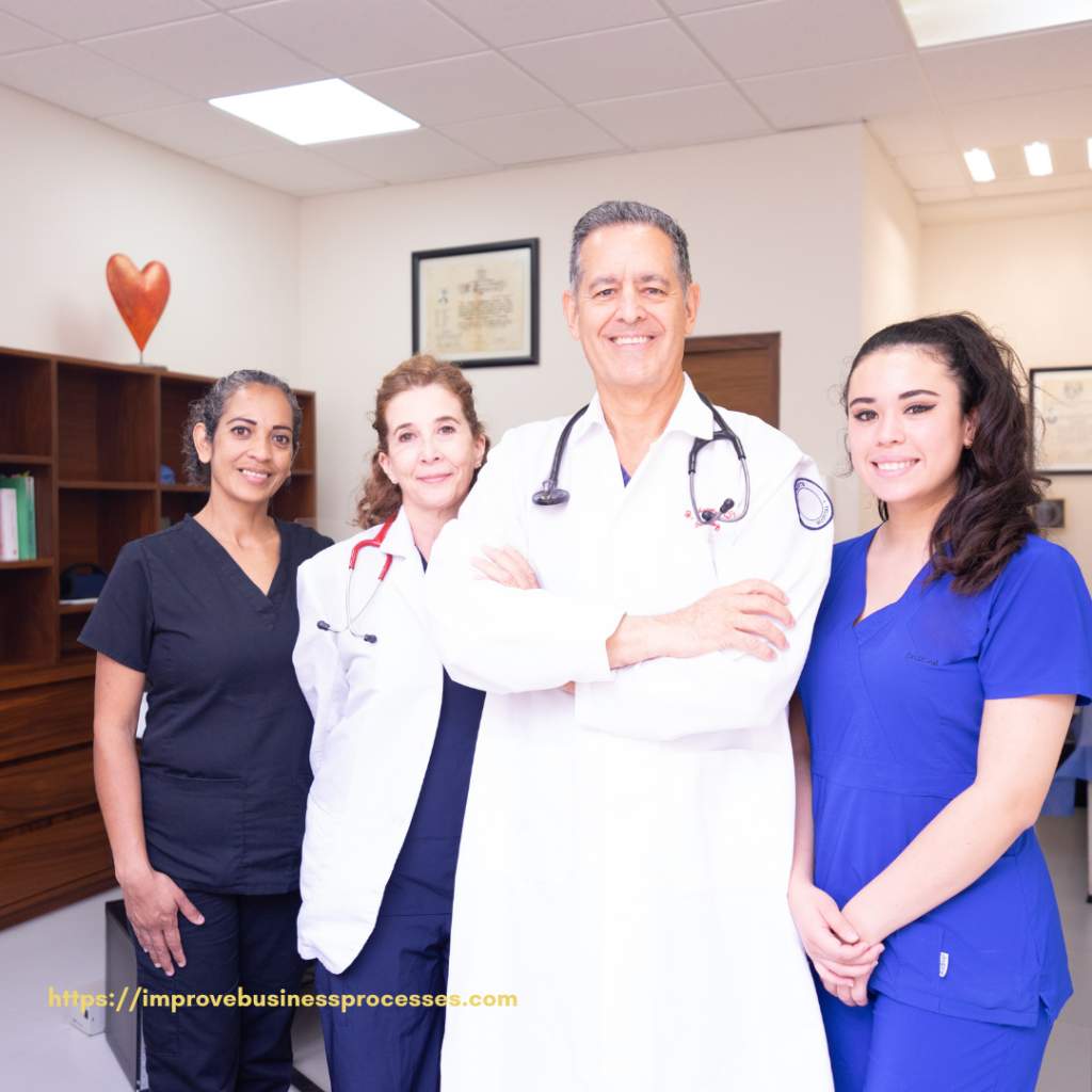 A doctor and 3 staff members - How to Boost Organizational Health