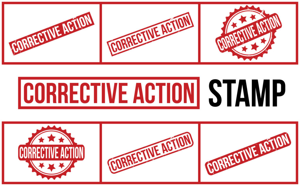 Corrective Action Rubber Stamp Set Vector
