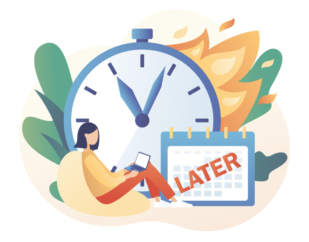 Procrastination concept - woman procrastinating instead of doing work