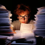 Business-owner-stuck-reading-a-document-from-piles-surrounding-him - Reasons for Going Paperless