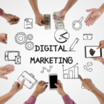 digital marketing concept. business people meeting with doodle icons- why digital marketing is important for small business