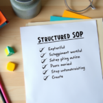 SOP checklist on top of files being created on a desk with pencils - How to write an SOP for operational efficiency