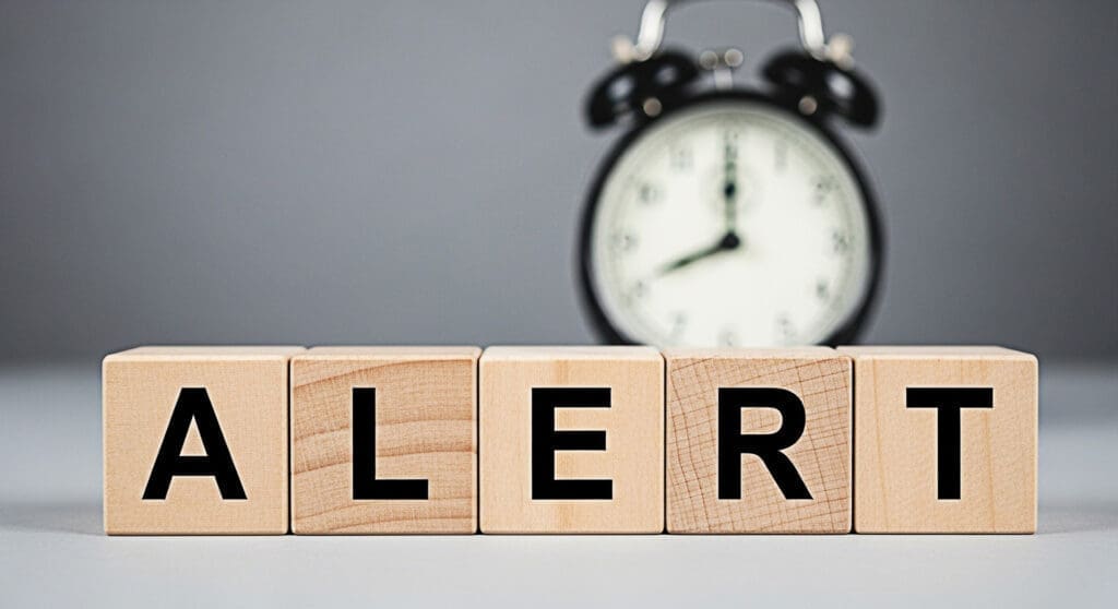 wooden-blocks-spelling-alert-stand-in-front-of-a-blurred-alarm-clock - How to Reset Business Strategy